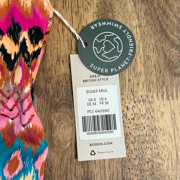 Boden Anthropologie Women’s Ikat Cap Sleeve Tie Cut Out One-Piece Swimsuit Small - Picture 7 of 9